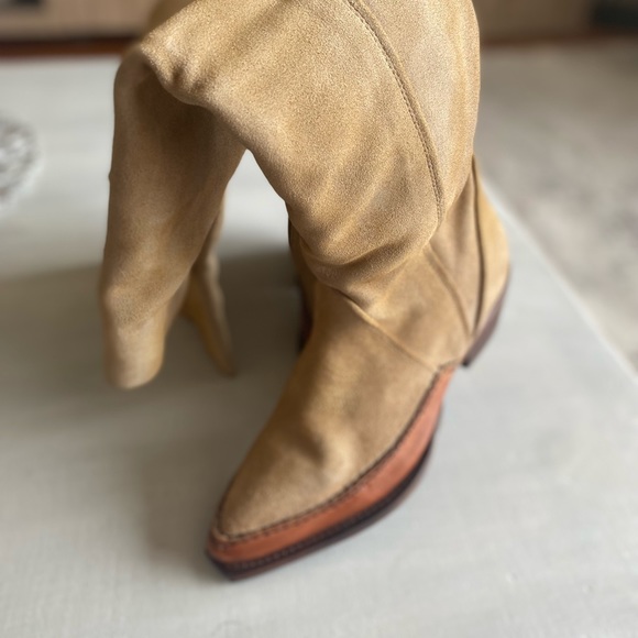 New Free People Sterling Western Tall Boots Tan Suede Leather Size 37.5 - Picture 8 of 13